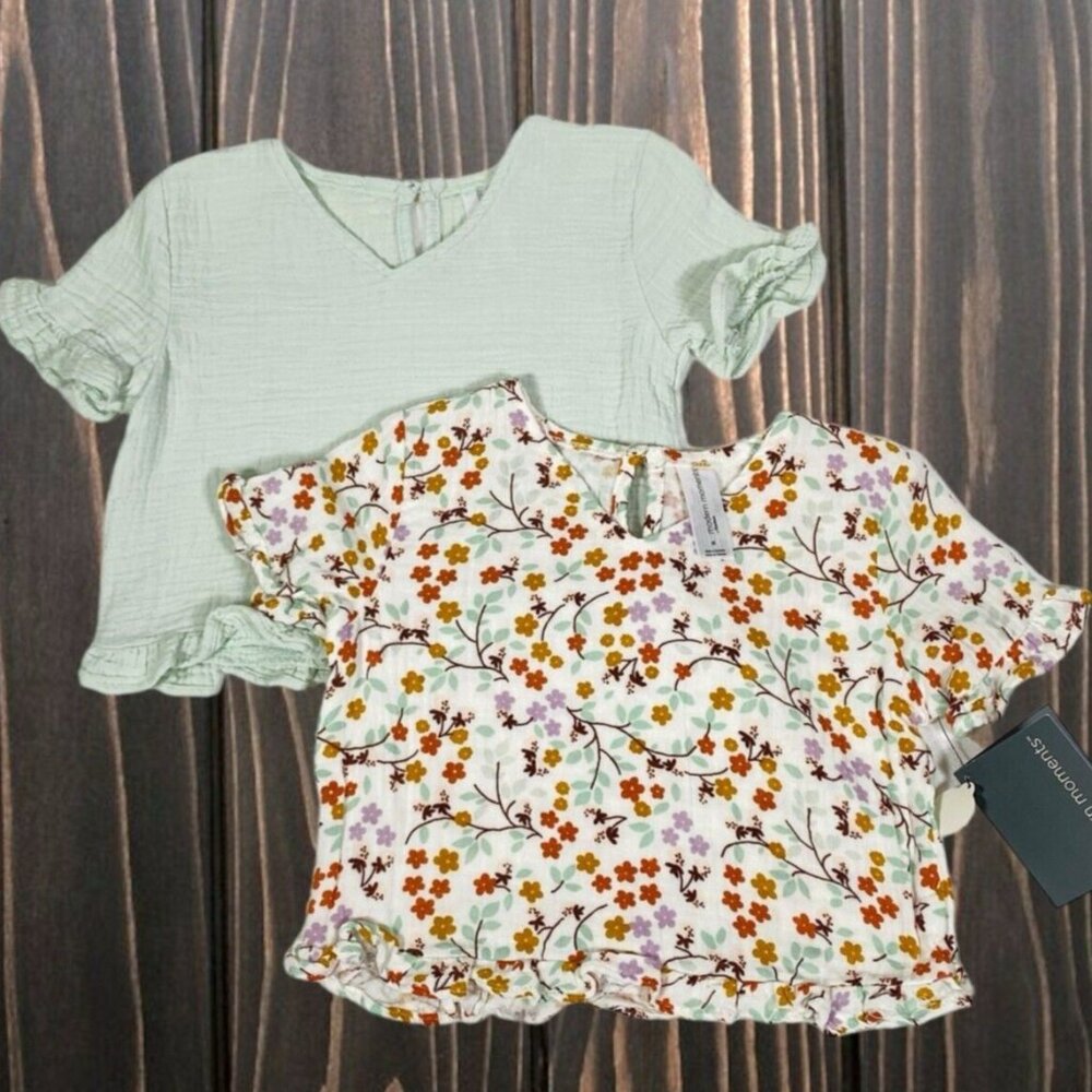 Modern Moments Gerber Girls Top 3T Ruffle Gauze Green Floral Shirts Cottagecore
